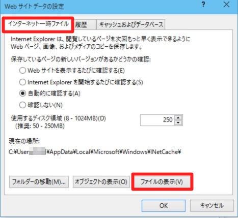 Internet Explorerの一時ファイルのフォルダー「INetCache（Temporary Internet Files）」を表示したい
