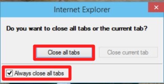 Internet Explorer の終了時にいちいち表示される「すべてのタブを閉じますか？」ダイアログを表示しないようにするには