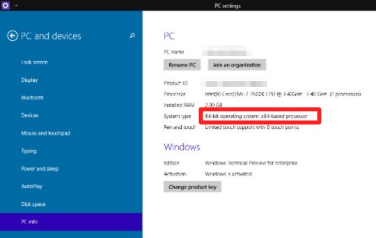 Windows 10 Technical Previewのシステムビット数（32bit版か64bit版か）を確認する方法